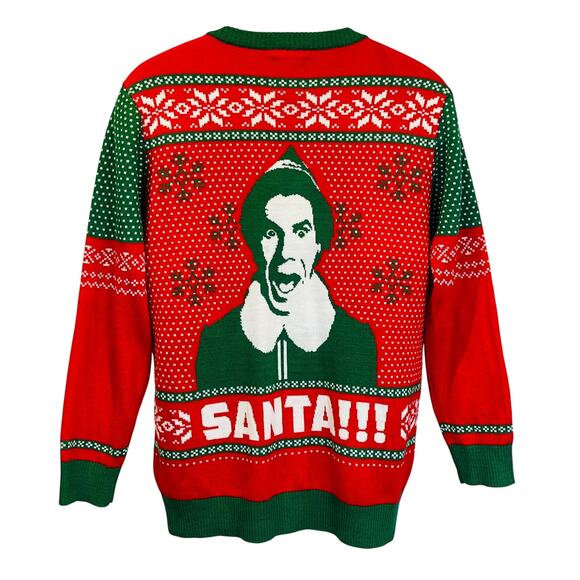 Elf The Movie Buddy COTTON HEADED NINNY MUGGINS Ugly Christmas Cardigan Size L - Picture 2 of 4